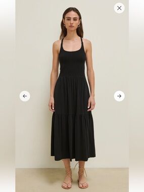 NATION LTD Penelope Black Smocked Tank Tiered Midi Dress